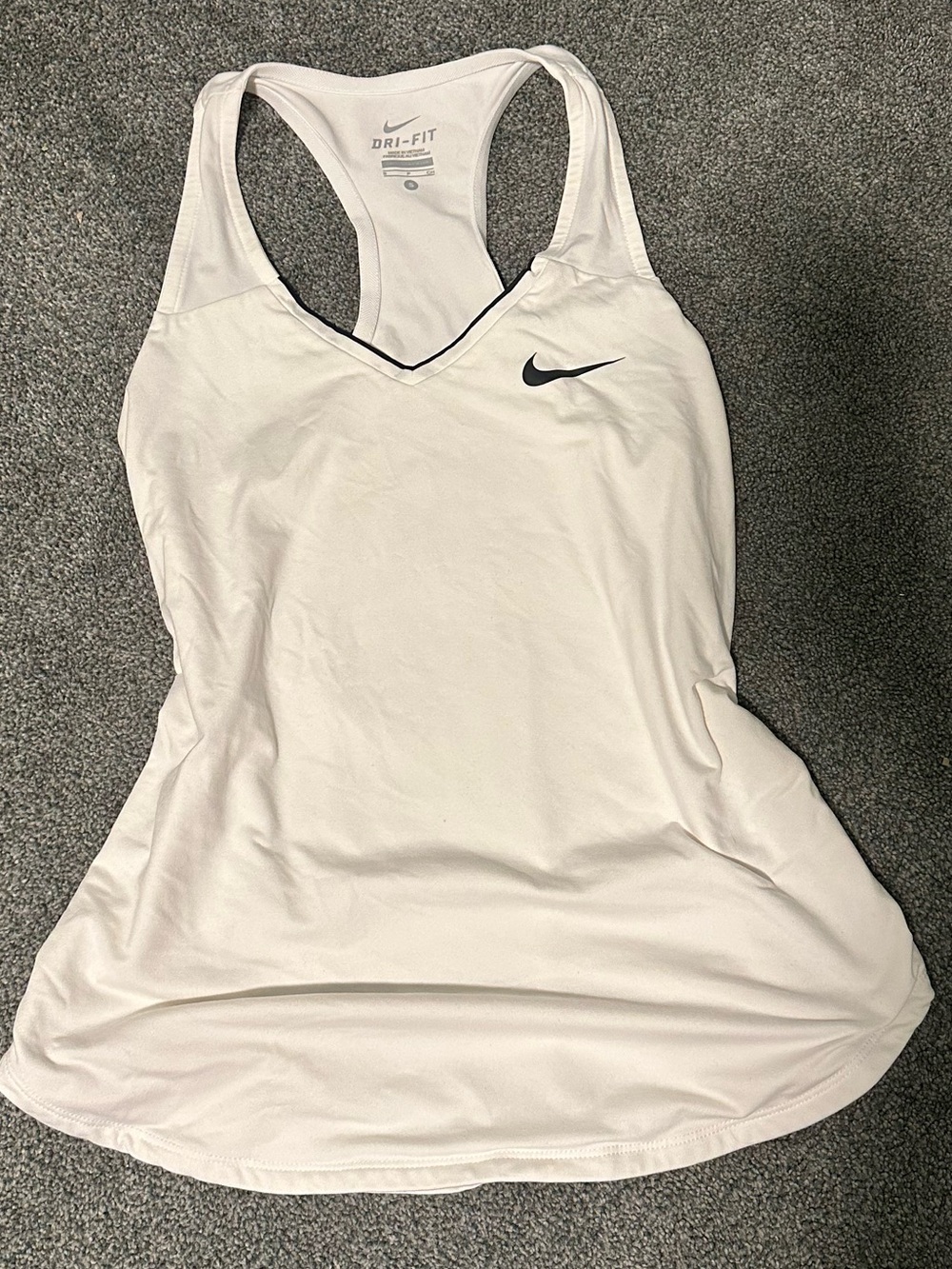 Nike White Racerback Dri-FIT Tank Top with Black Swoosh